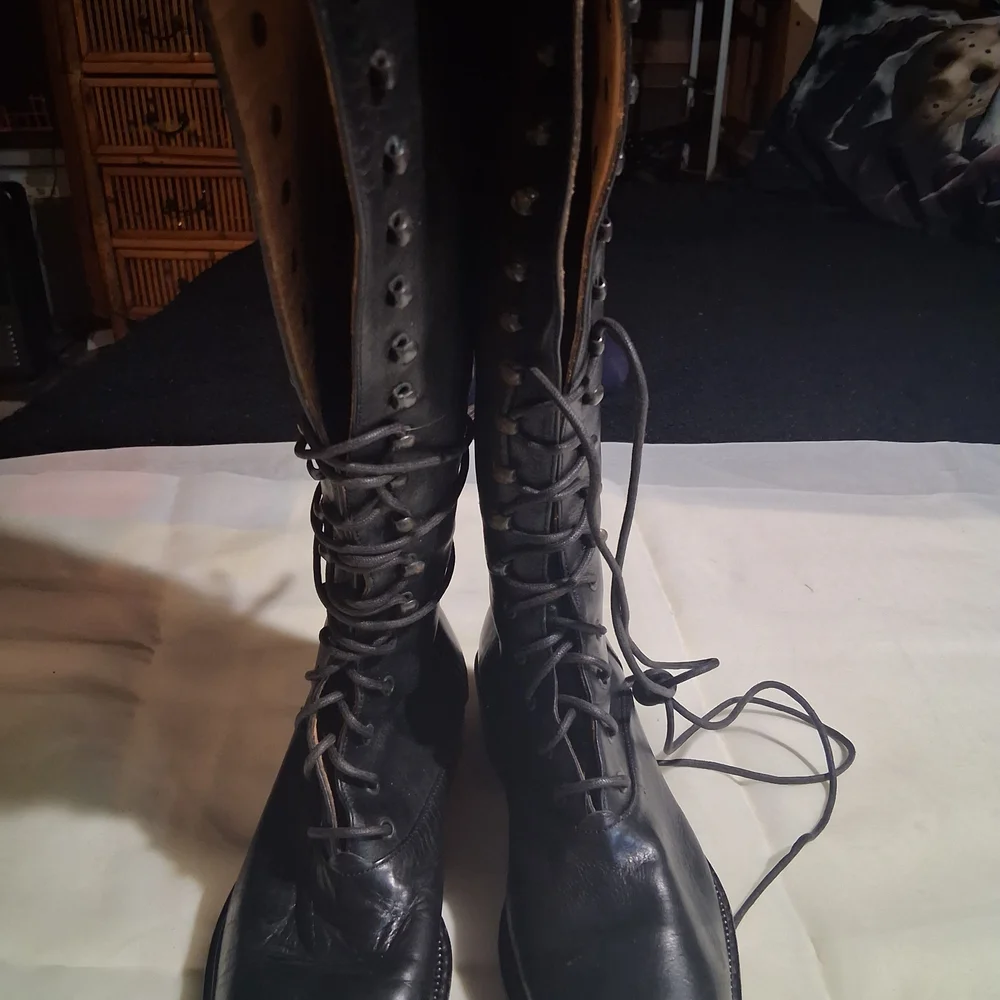 Joan & David Black Leather Tall Lace-Up Boots - Picture 5 of 7